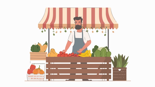 Fresh Farmer Market Concept Man Selling Natural Organic Produce