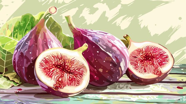 Vector fresh figs on wooden background composition