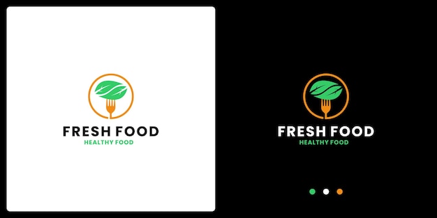 Fresh food logo design inspiration. fork and leaf combination