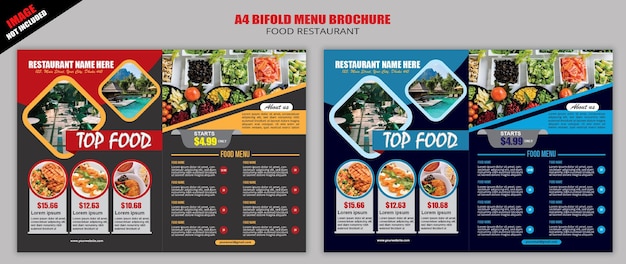 Fresh Food Restaurant Menu Design Vector File in Bifold Brochure