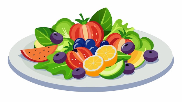 Vector fresh fruit and berry salad deliciously healthy recipe on a plate