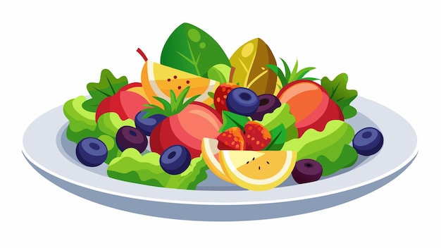 Vector fresh fruit and berry salad deliciously healthy recipe on a plate