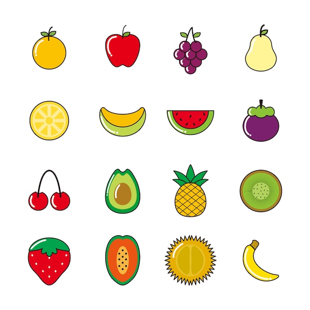 Fresh fruit icons set collection isolated vector illustration