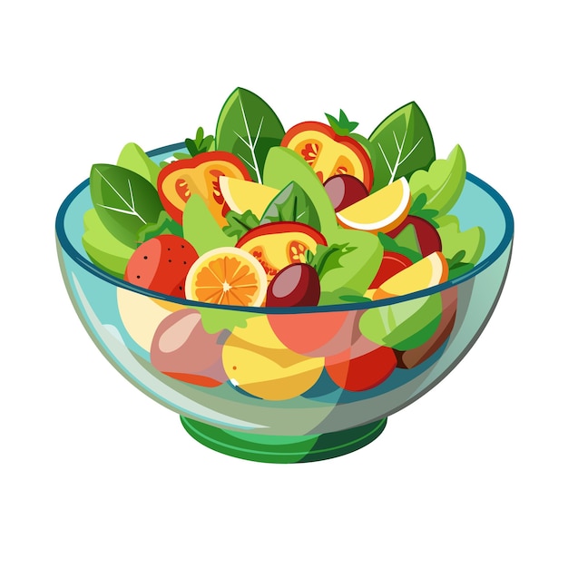 Fresh fruit salad in transparent bowl isolated on white background Healthy eating concept