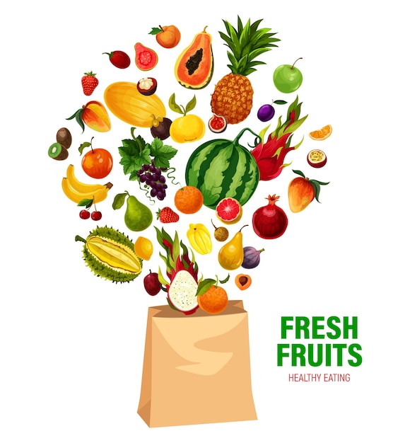 Fresh fruits  healthy eating in shopping bag.