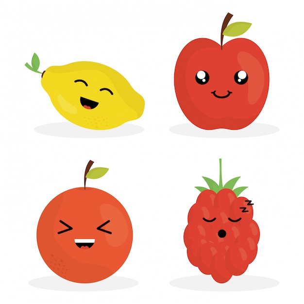 fresh fruits kawaii characters