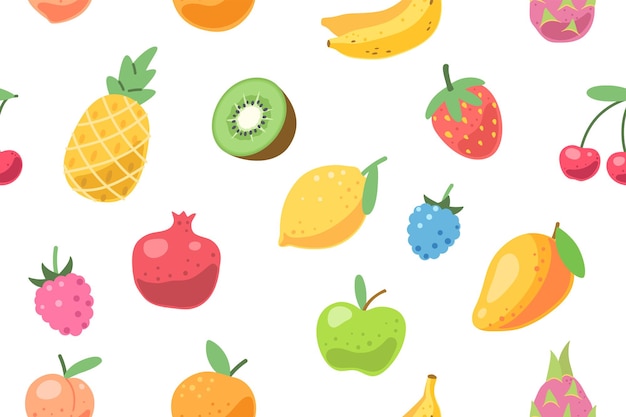 Fresh fruits seamless pattern. Summer tropical fruits.