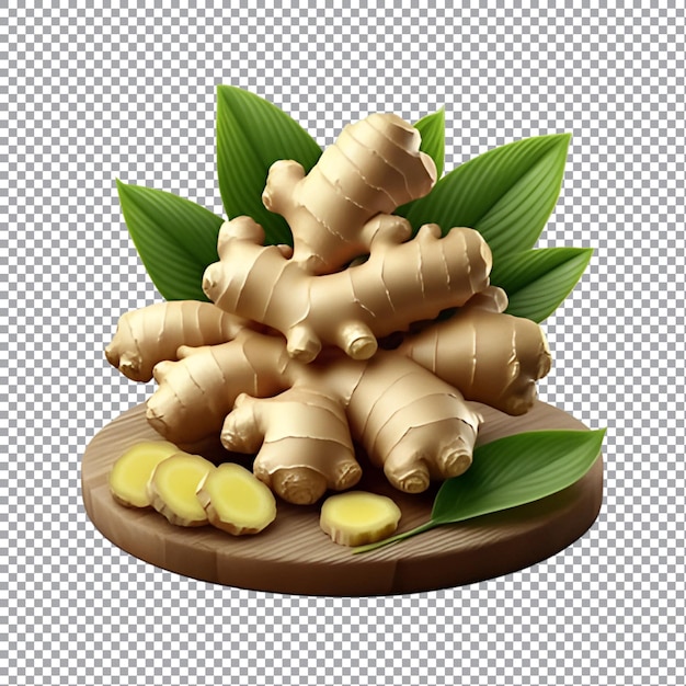 Fresh ginger with leaf isolated on a transparent background