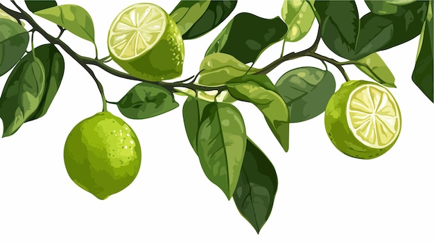 Vector fresh green lime hanging from tree vibrant citrus fruit closeup