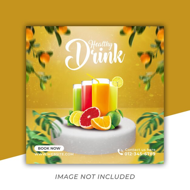 Vector fresh healthy drink menu, social media post banner template premium