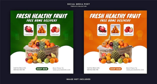 Fresh Healthy Fruit Free Home Delivery Social Media Banner Instagram Post Template