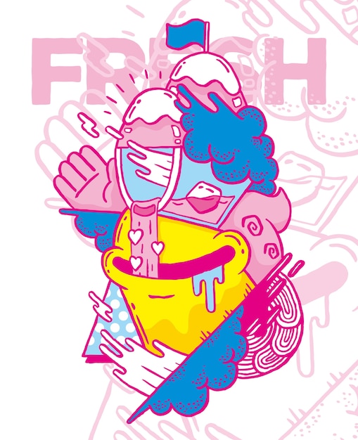 fresh iced drink mash up illustration