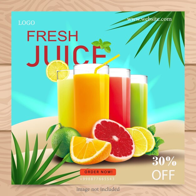 fresh jucie poster template banner flat design for web marketing