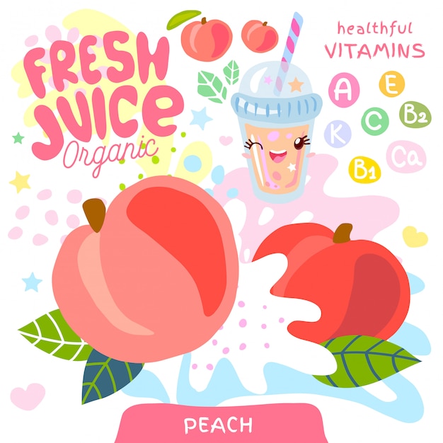 Fresh juice organic glass cute kawaii character.