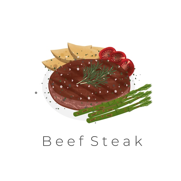 Fresh Juicy Beef Steak Barbecue Vector Illustration Logo