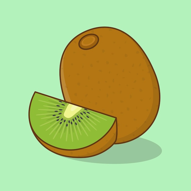 Fresh Kiwi Fruit Cartoon Vector Illustration Slice And Whole Of Kiwi Flat Icon Outline