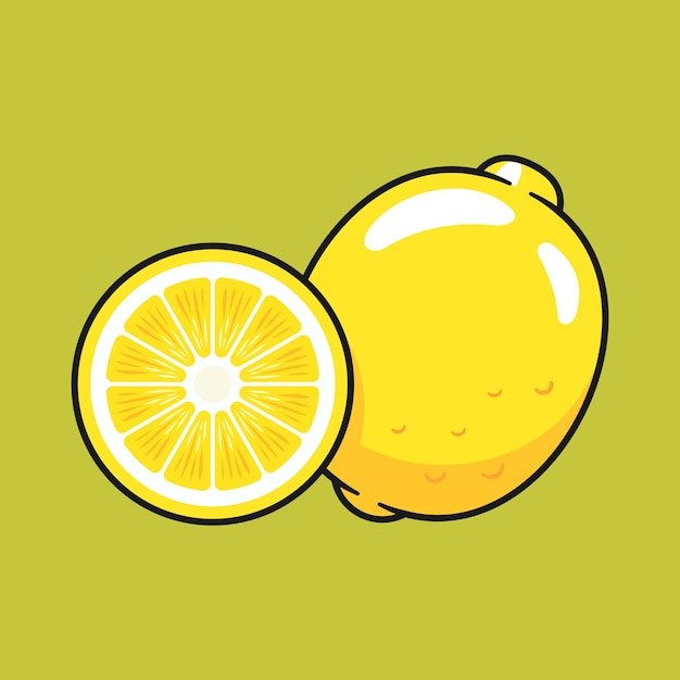 Fresh lemon whole and sliced cartoon vector