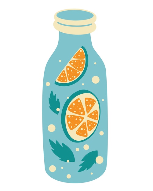 Fresh lemonade with lemon slice in bottle. Label design template. Vector element of smoothie lemonade fresh juice detox. Doddle cartoon vector illustration.