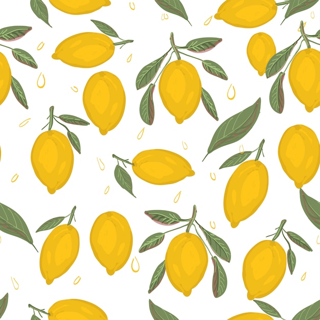 Fresh lemons background. Hand drawn overlapping backdrop. 