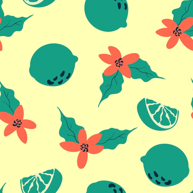 Fresh lime fruit pattern Vector seamless pattern