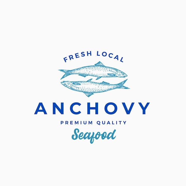 Fresh Local Anchovy Abstract  Sign, Symbol or Logo Template.