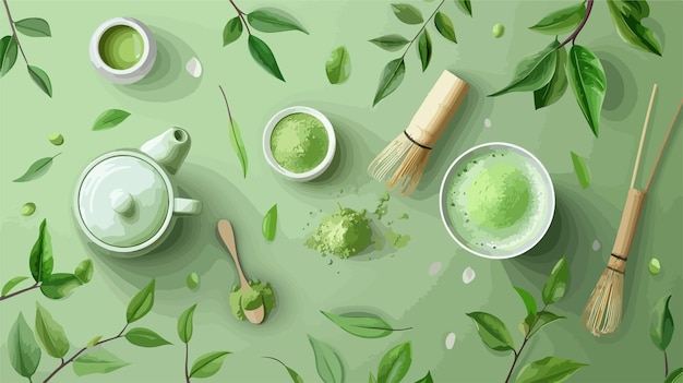 Fresh Matcha Tea Powder Composition Accessories