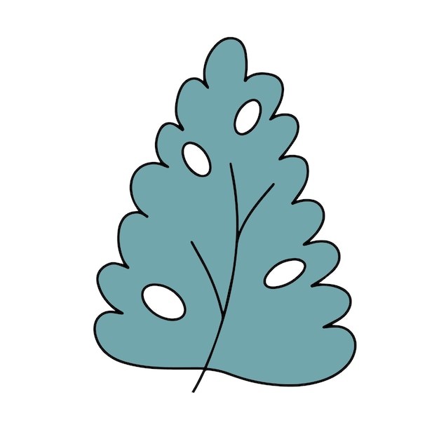 Fresh natural green leaf colored with stroke Vector illustration in hand drawn style