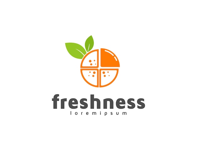 Fresh orange fruit logo illustration with leaves