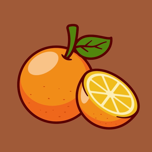 Fresh orange fruit whole and half icon illustration