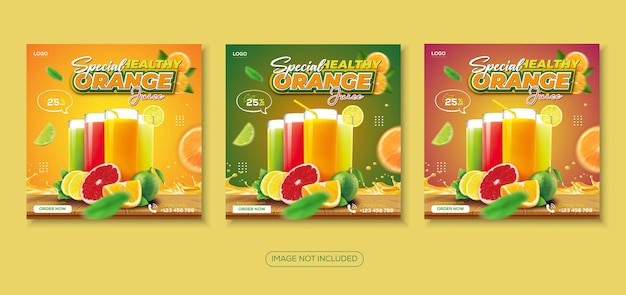 Fresh orange and fruits juice menu social media Instagram post template