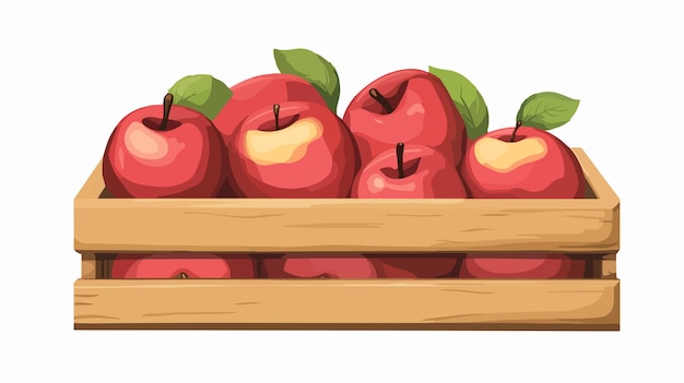 Vector fresh organic apples in wooden box icon