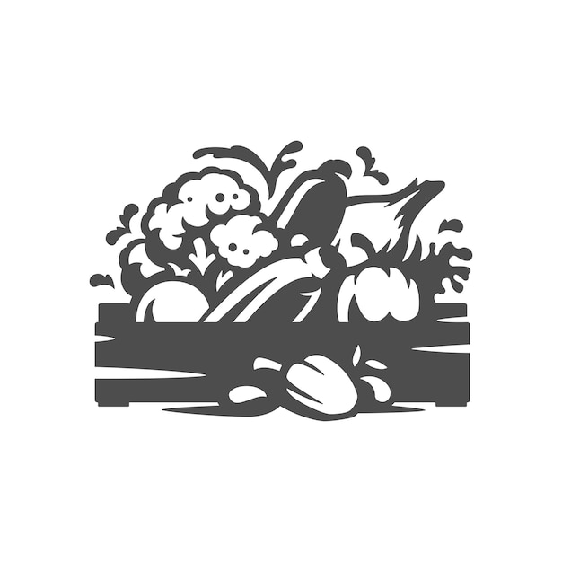 Fresh organic farm vegetable seasonal harvest in crate agricultural gardening vintage icon vector