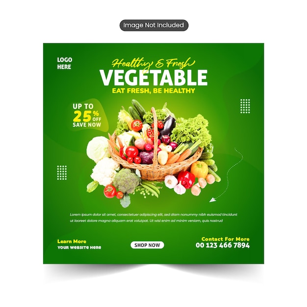 Fresh organic and healthy vegetable social media promotion banner template with multiuse