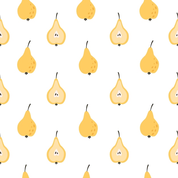 Fresh pear with half pear seamless pattern. Summer fruit seamless pattern. Healthy food