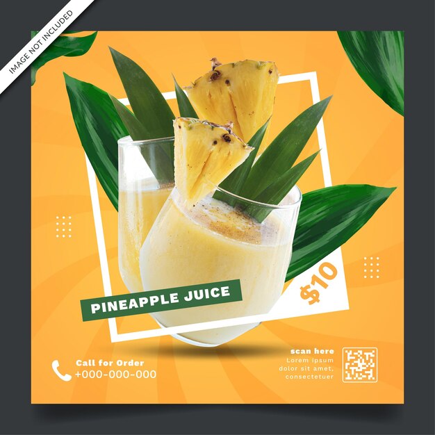 Vector fresh pineapple juice flyer or social media banner