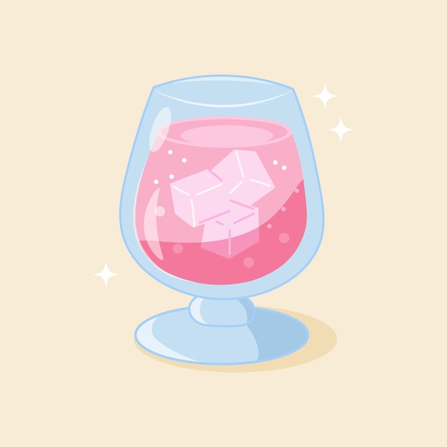 Fresh Pink Wine Ice Drink Doodle Illustration