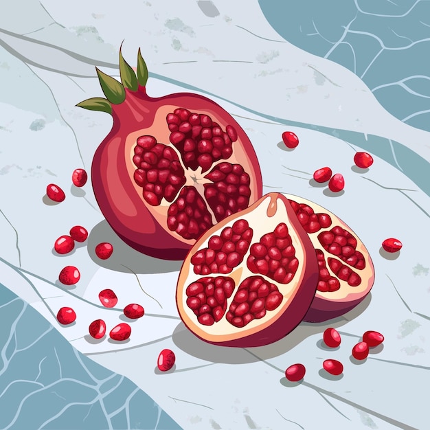 Vector fresh pomegranate seeds scattered on a marble surface brainstimulating snack antioxidantrich