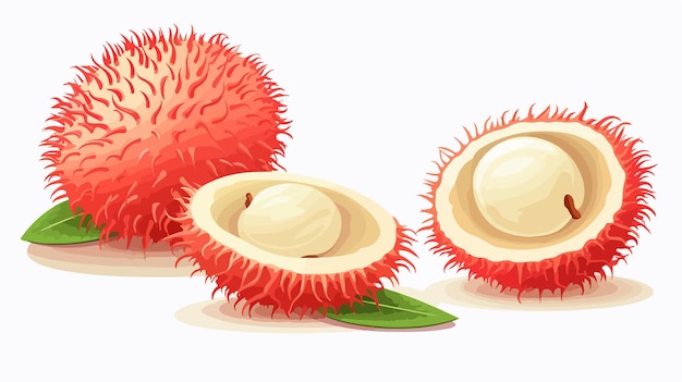 Fresh Rambutans Arranged Together with One Peeled Closeup Fruit Image