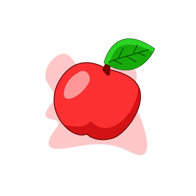 Fresh red apple fruit cartoon vector illustration with green leaves natural fruit natural food