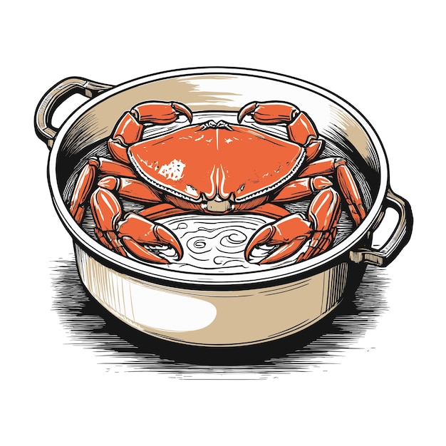 Vector fresh red crab in a silver cooking pot