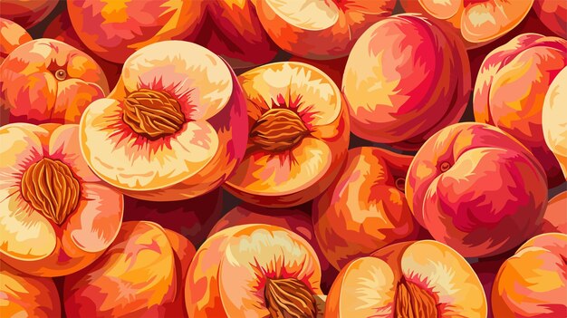 Vector fresh ripe peaches on colorful background vector illustration