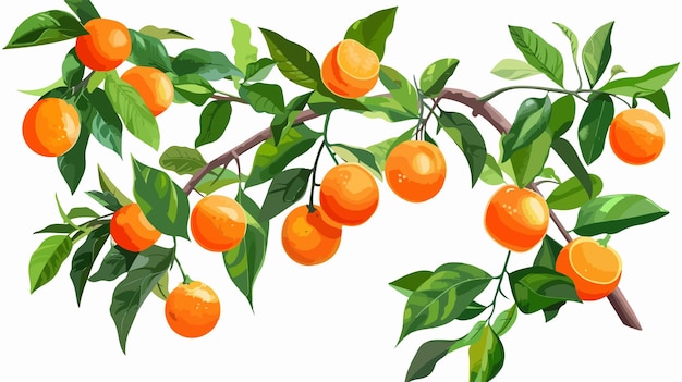 Vector fresh ripe tangerines on mandarin orange tree branch