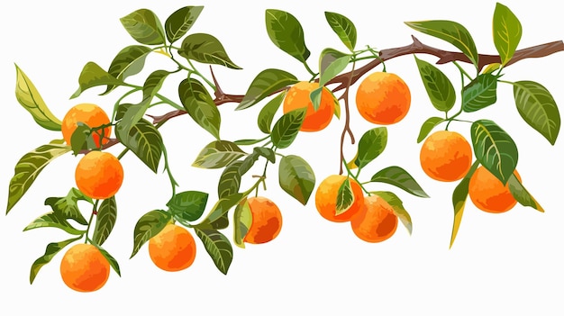 Vector fresh ripe tangerines on mandarin orange tree branch