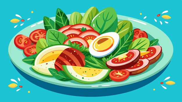 Vector fresh salad with eggs tomatoes bacon and avocado