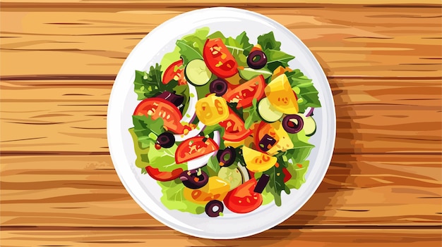 Fresh Salad on Wooden Plate