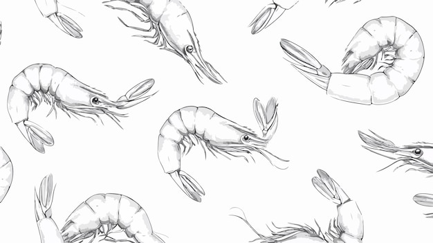 Vector fresh shrimps seamless vector pattern handdrawn seafood illustration