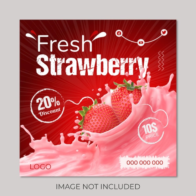 Fresh Strawberry food Delicious Social media post template.