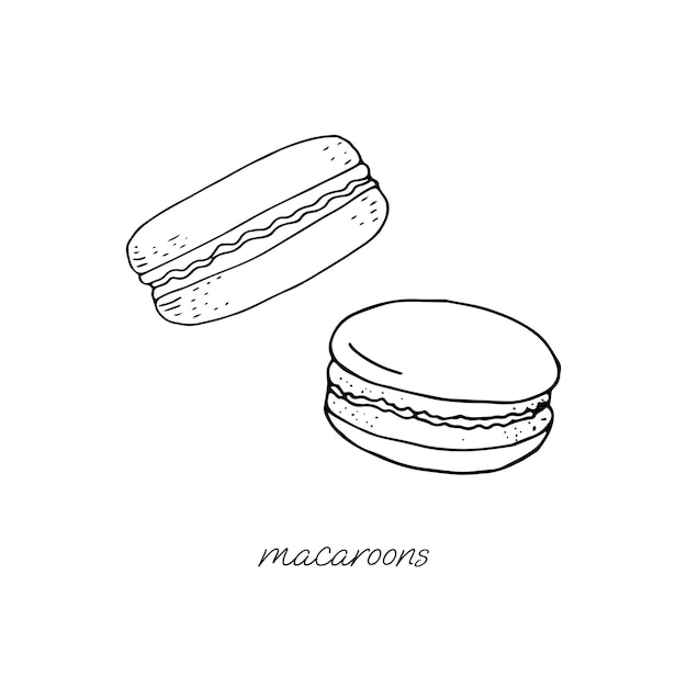 Fresh stuffed macaroons puff pastries on a white background black and white