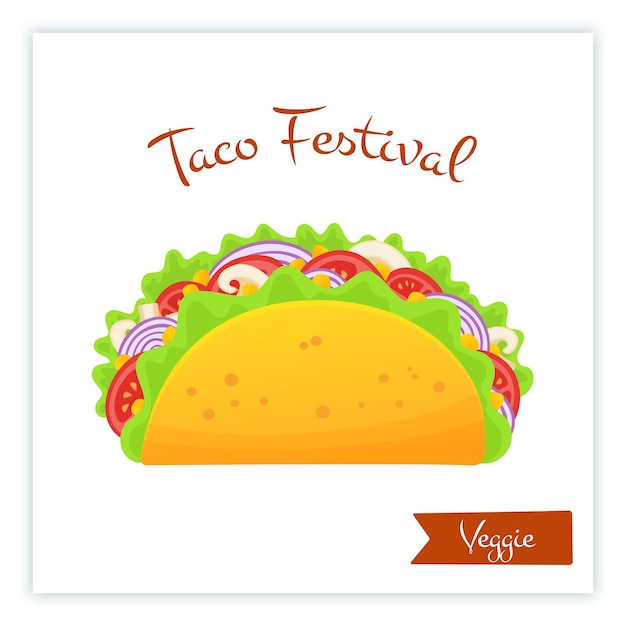 Fresh traditional veggie tacos food banner isolated vector illustration spicy delicious vegetable