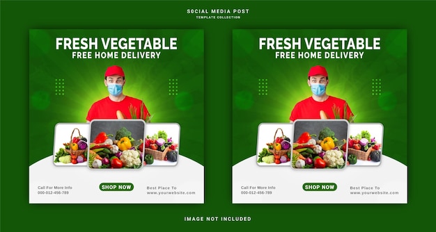 Fresh Vegetable Free Home Delivery Instagram Banner Social Media Post Template